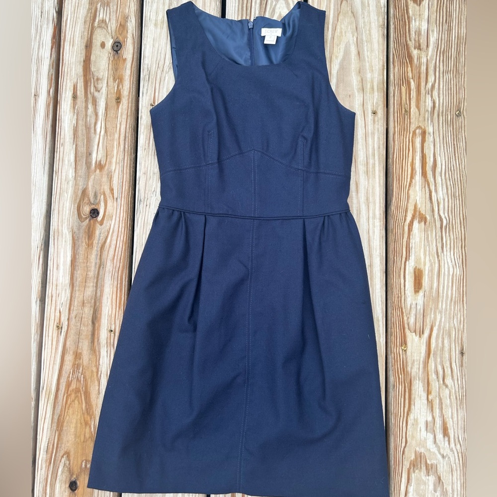 J.Crew Dress Sz 2 Allie In Festival‎ Blue Wool Blend Sleeveless Sheath